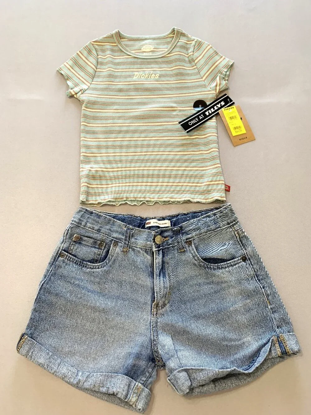 Brand New Dickies Girls Top Size S and Pre-Loved Girls Levi's Jean Shorts Sz 14